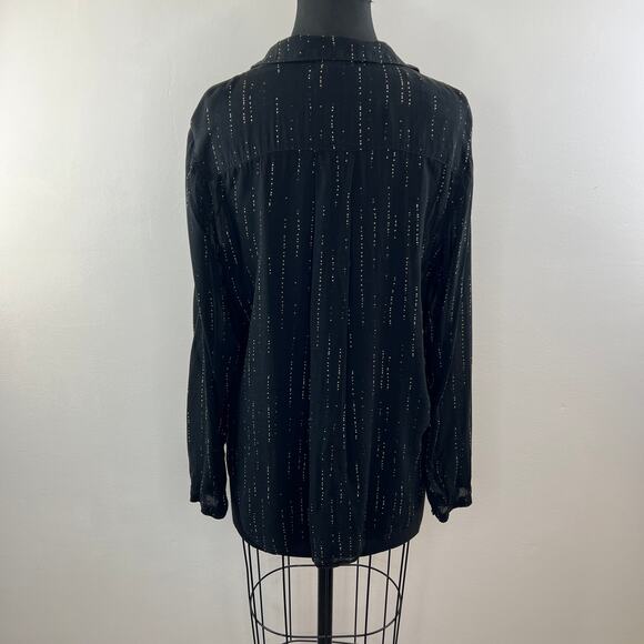 BELLA DAHL Black/White Top Polka Dot Button-Up Collar Front Pocket Long Sleeve M - Picture 5 of 8